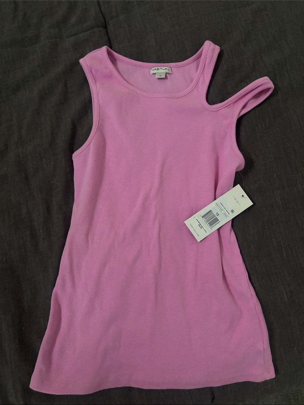 Habitual Kids Pink Asymmetric Strap Ribbed Tank